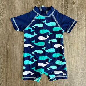 Little Me Infant Blue Whale Print Rashguard Swimsuit